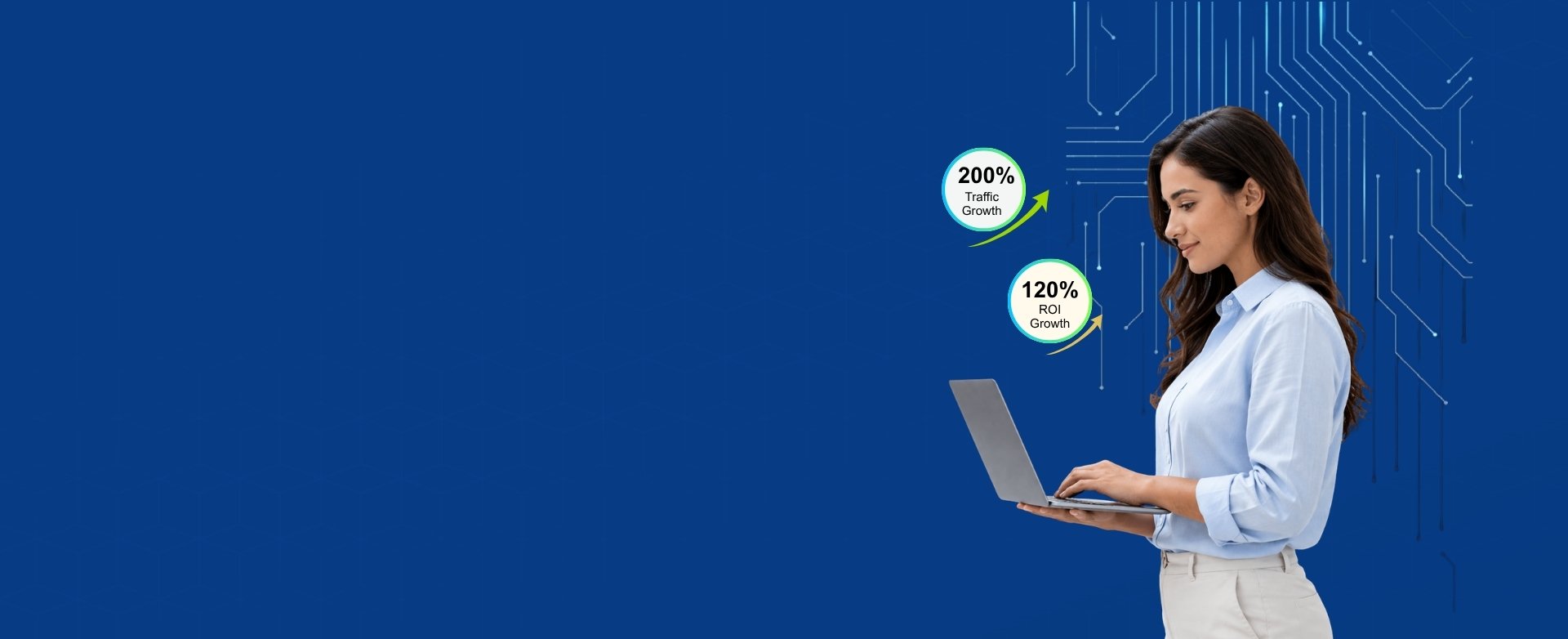 a digital marketing professional showing using laptop to see the growth