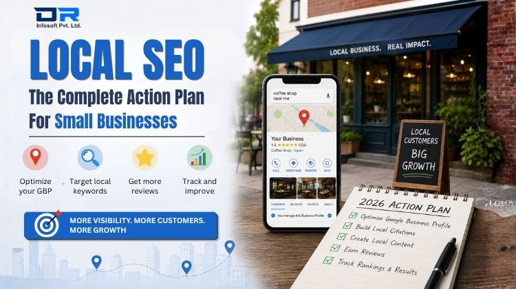 Local SEO action plan for small businesses showing Google Business profile optimization, local rankings, reviews, and customer growth strategy